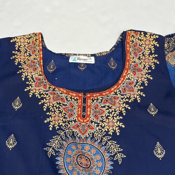 Lapogee India Blue Gold Polyester Dress New With Tags Women Size XL - Picture 11 of 16